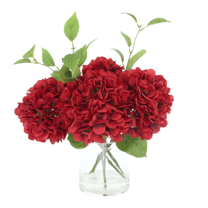 Arrangement d'hortensias dans un vase, H 11 po x l 14 po