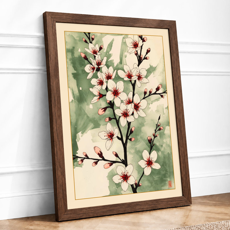 Flowering Branches In White Botanical - Print, A2 - 59.4 x 42.0 cm, Walnut