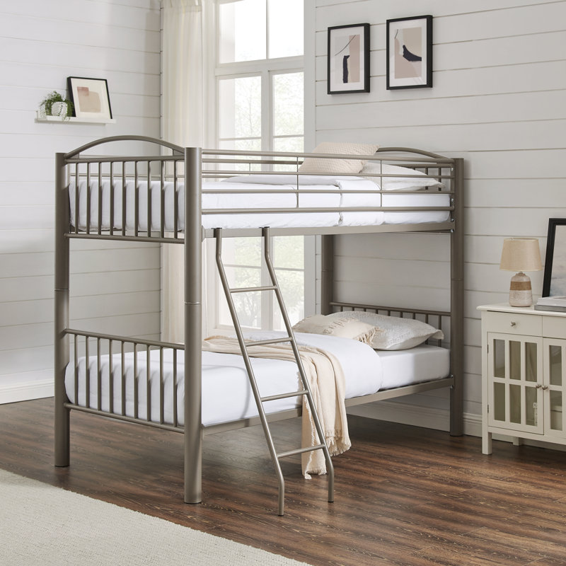 Leonel Heavy Duty Metal Bunk Bed, Twin over Twin, Pewter