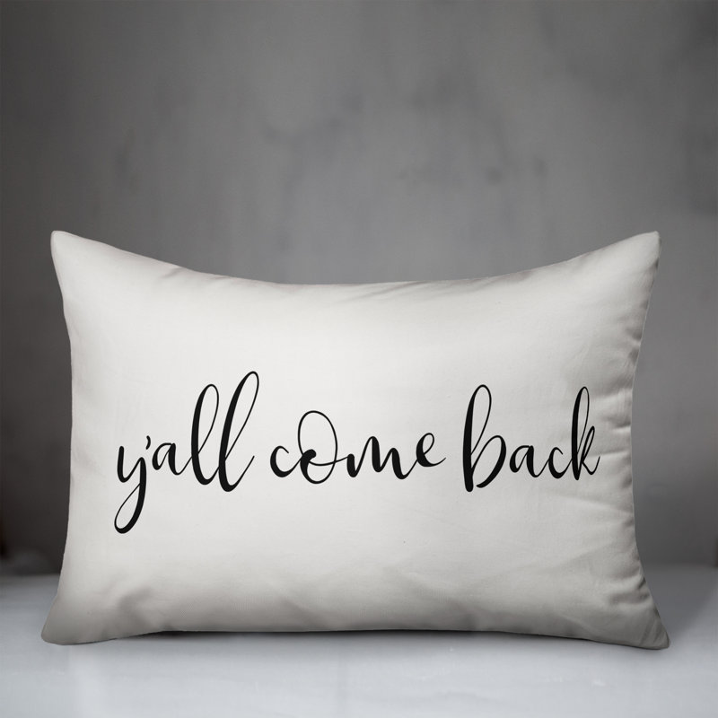  Coussin lombaire intérieur / extérieur Y'all Come Back, Blanc cassé / noir