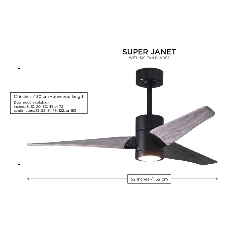 LED Downrod Ceiling Fan, Textured Bronze, Matte Black, 60"