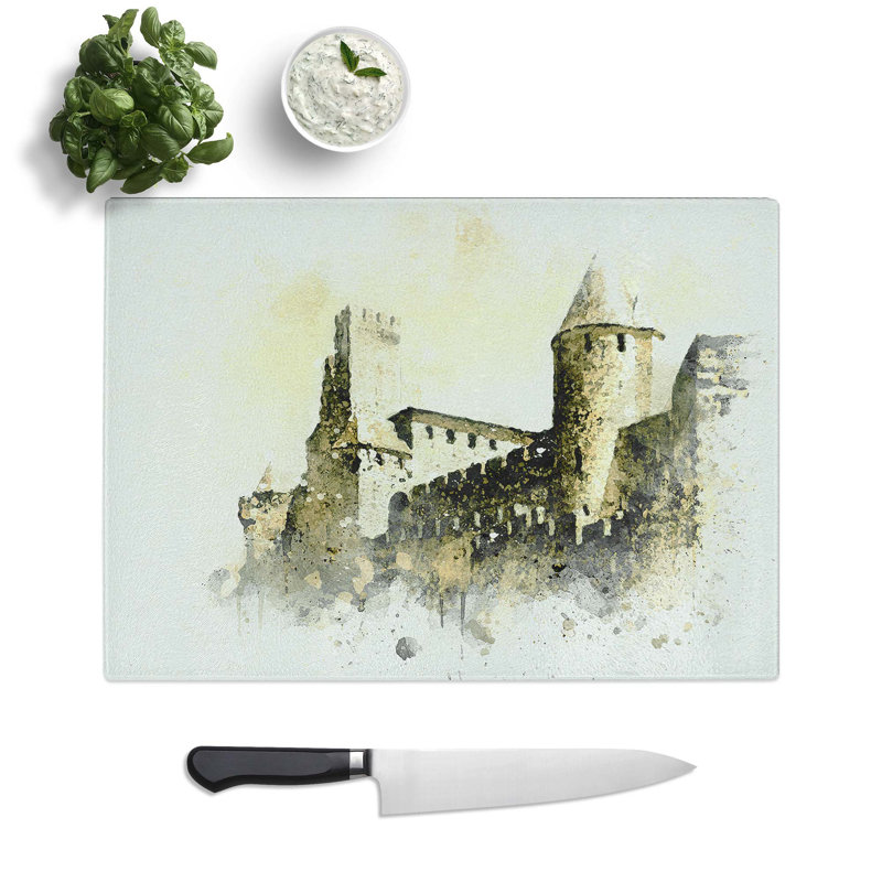 Glass La Cite Citadel in Carcassonne France in Abstract Chopping Board, 39 cm W x 28.5 cm L