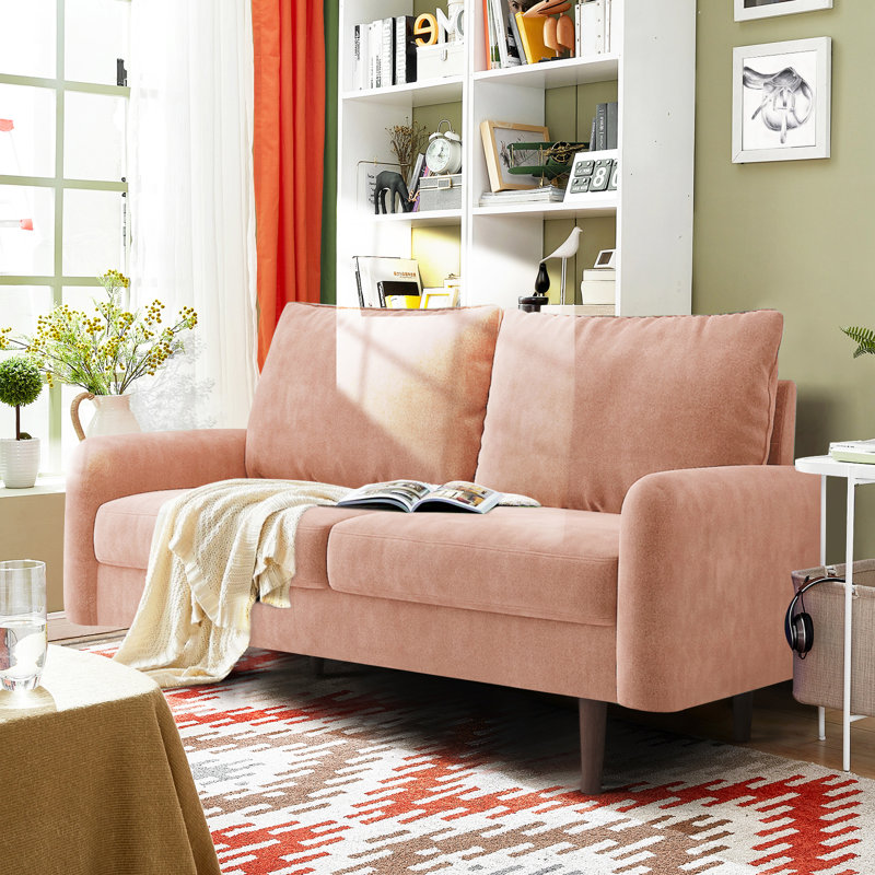 Marick Wide Round Arms Small Apartment Loveseat, Rose Velvet, 56.3" W