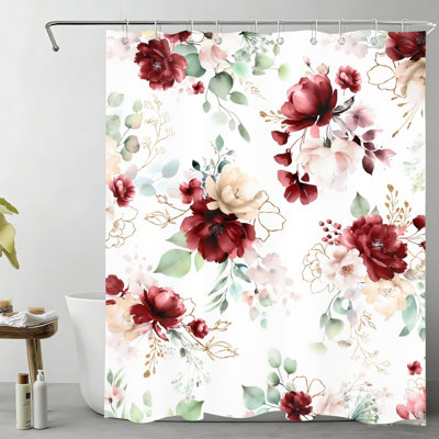 Floral 72 x 72 inch Farmhouse Restroom Decoration Shower Curtain, Red