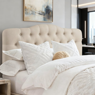 Tufted Upholstered Headboard, Solid Wood Head Board with Wood Legs, Adjustable Height Bed headboard from 34” to 43” Fabric Headboard in Modern Button Design