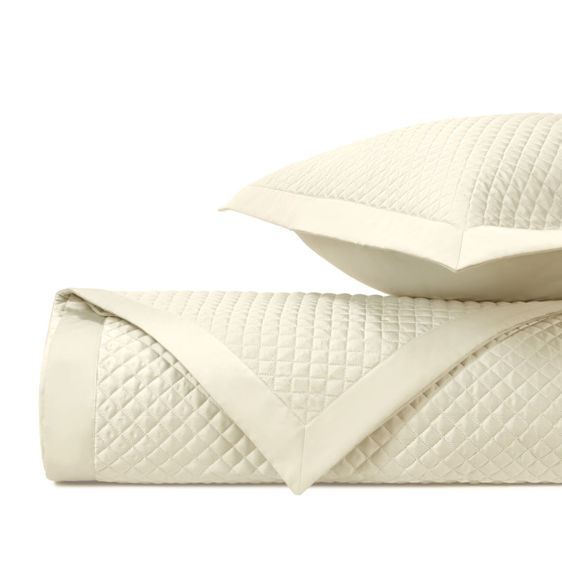Diamond 100% Cotton Sateen Coverlet Set, King Coverlet/Bedspread + 3 Euro Shams, Ivory