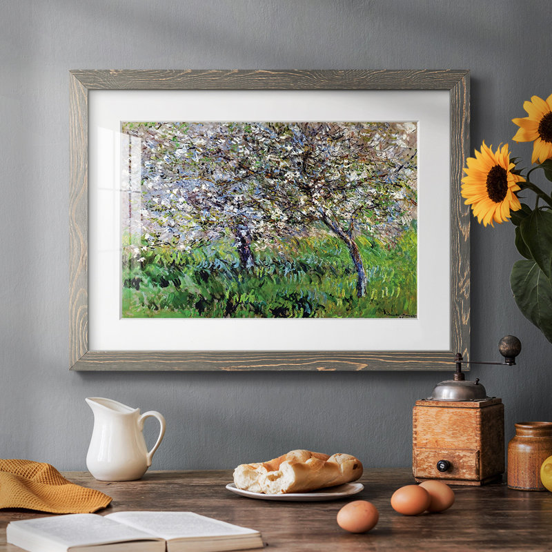 Pommiers en fleurs à Giverny, 1900, H 18 po x l 26 po x P 1,5 po, Encadré gris