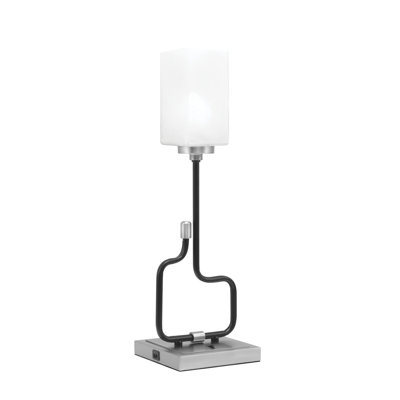 Lampe d'appoint Amarmula, avec ports USB, noir mat et finition graphite, verre carré de marbre blanc de 3,5 po