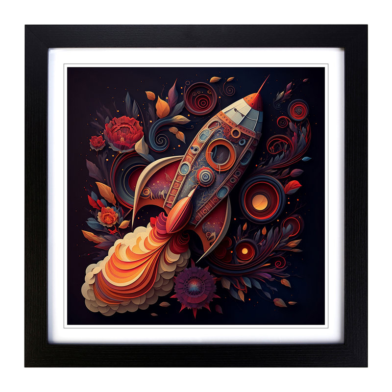 Rocket Paisley - Single Picture Frame Print on Wood, Black