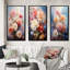«Pink Chrysanthemums Romantic Impression», 3 pièces sur toile-608364610-608364621