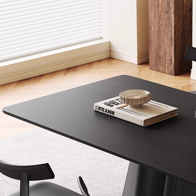 Multilayer solid board black dining table set, 29.53"H x 55.12"L x 31.5"W