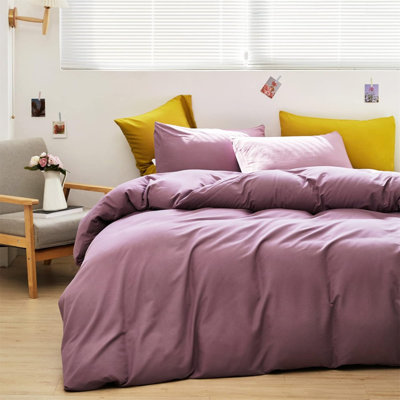 Ensemble d'édredon mauve complet Ensemble d'édredon mauve poussiéreux Ensemble de courtepointe 3 pièces mauve pâle mauve uni moderne et respirant pour adultes