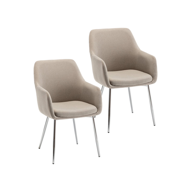 Centanne Fabric Dining Chairs with Chrome Legs, Beige
