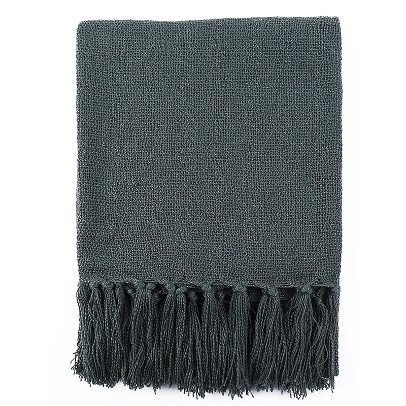 Dark Green Knitted Fringe Blanket, 50"x60"