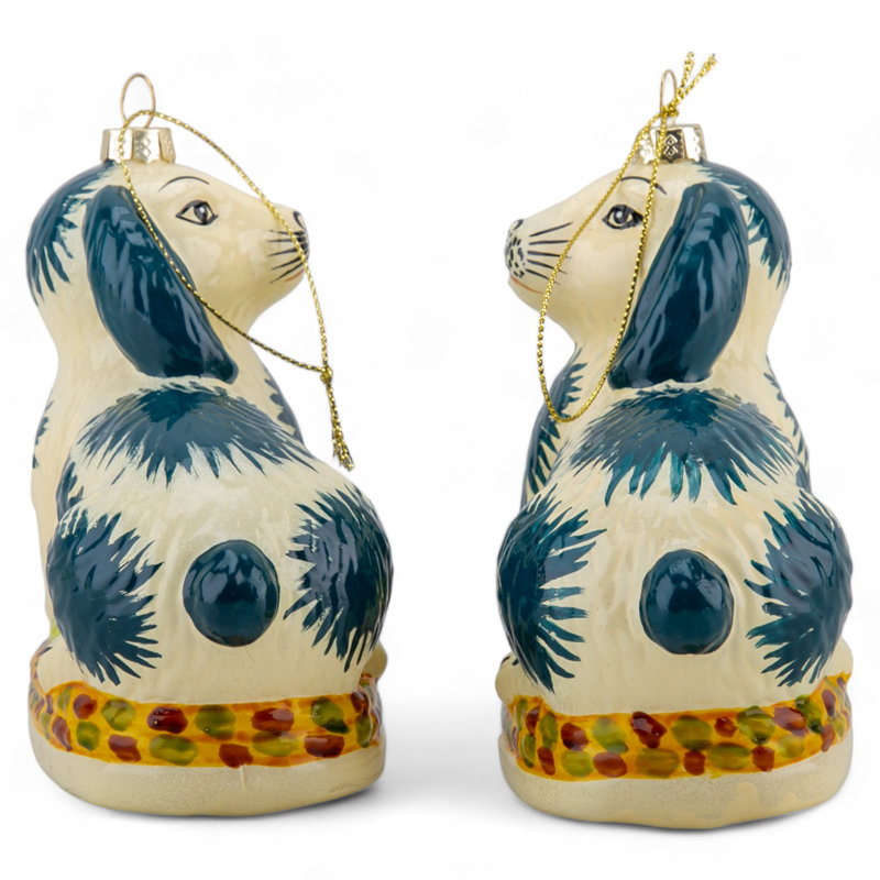 Pair of Pink Bunnies Glass Ornament, Blue