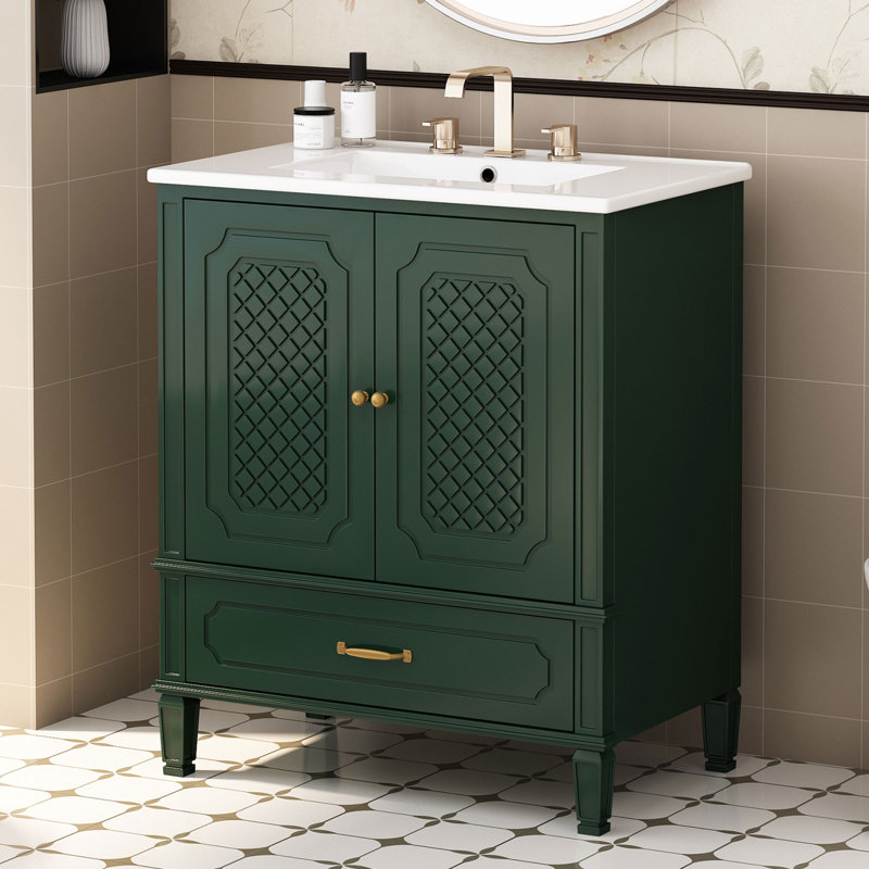 Meuble-lavabo 30 po avec lavabo style rétro, Vert