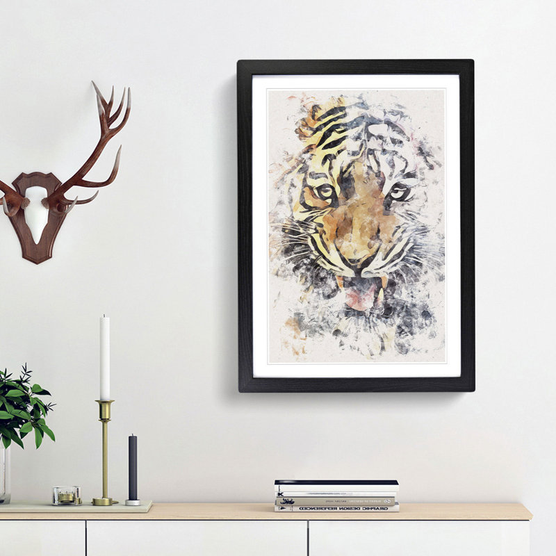 Prowling Tiger - Picture Frame Painting Print, Black Framed, 87cm H x 62cm W x 2cm D