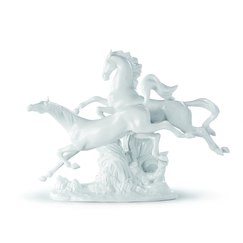 White Porcelain Galloping Horses Figurine