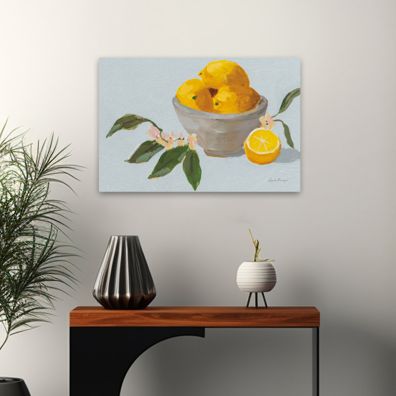 Citrons dans un bol gris - bleu, H 24 po x l 16 po