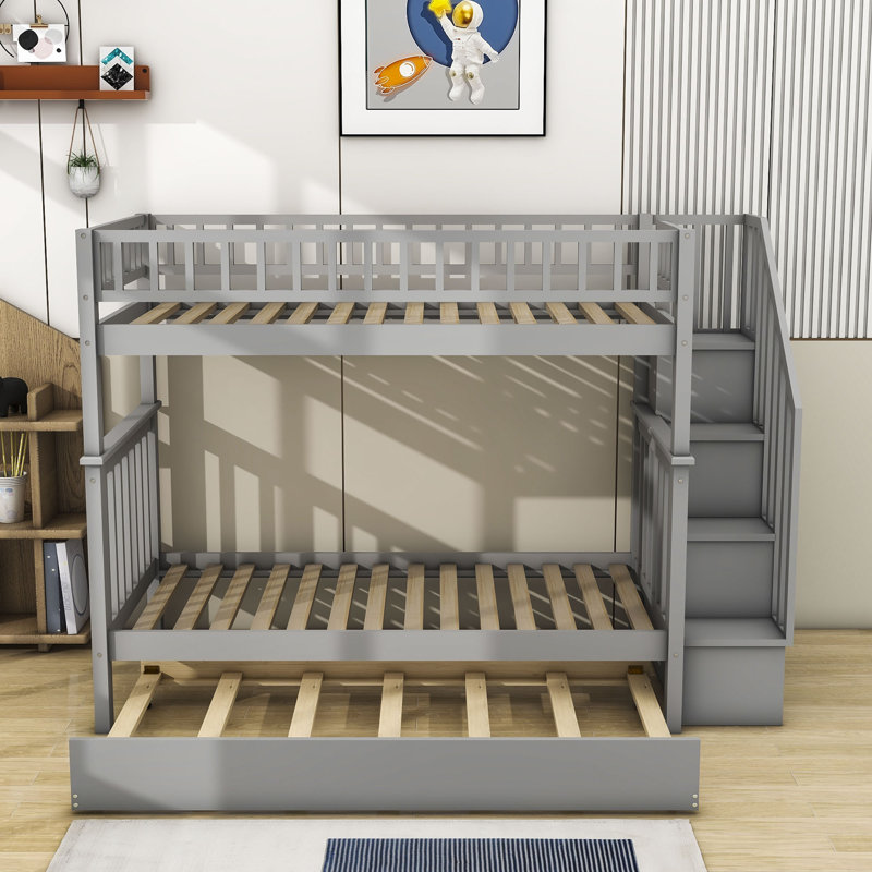 Lit superposé simple au-dessus de simple avec lit gigogne Hasen par Harriet Bee, gris