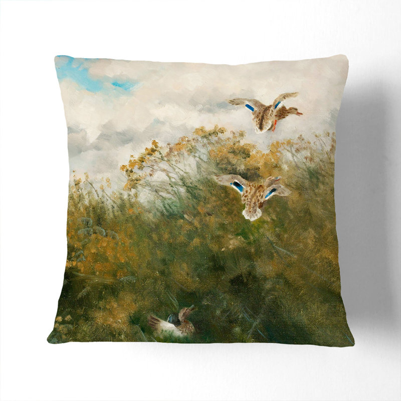 Ducks Taking Flight Square Throw Cushion, 55cm H x 55cm W x 20cm D, Black