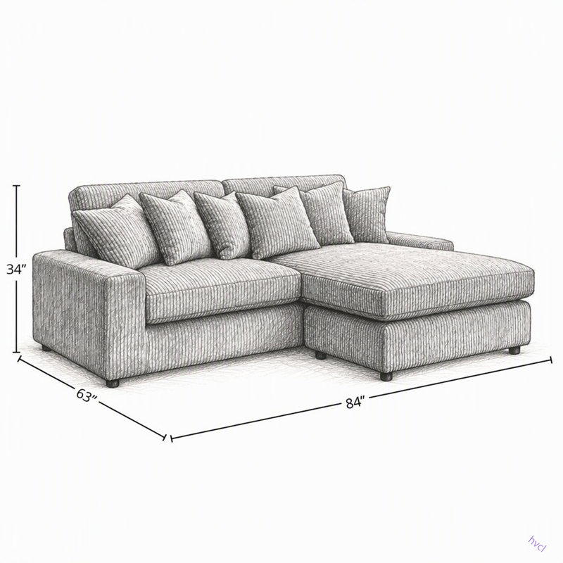 Canapé modulaire réversible en velours côtelé avec 6 coussins