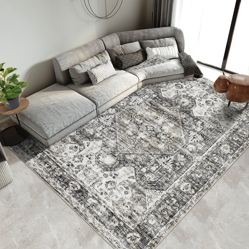 Tapis persan rétro Boho, tapis doux à poils courts et lavable pour chambre à coucher et salon, Rectangle 9 pi x 12 pi
