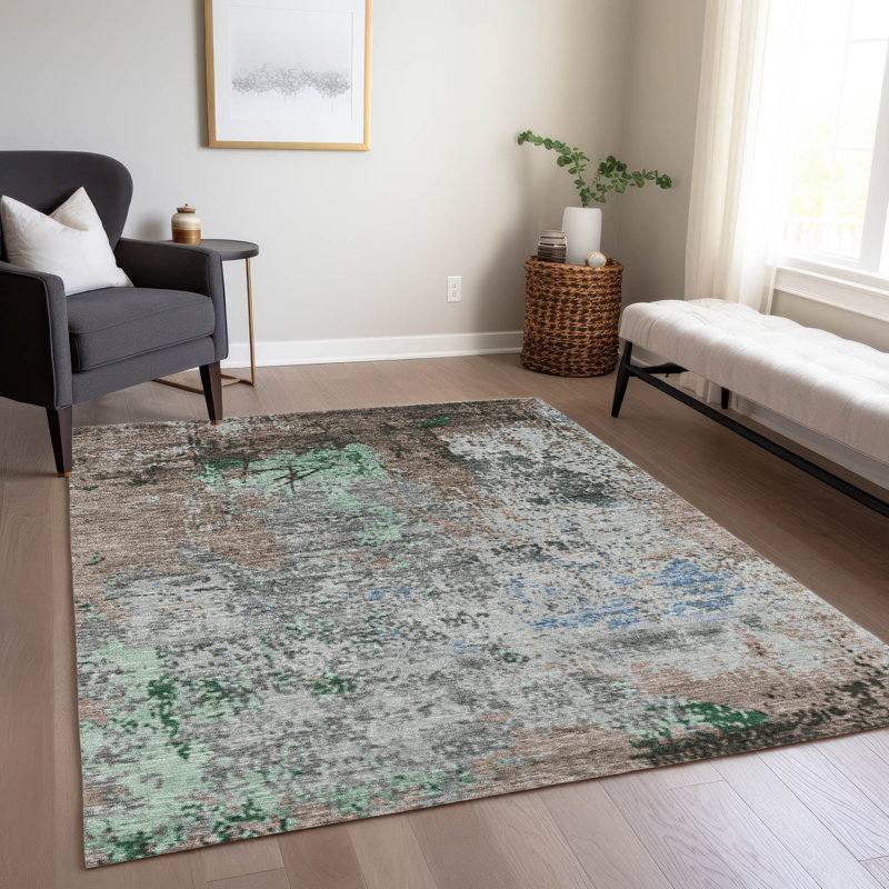 Machine Washable Indoor/Outdoor Xhevrie Taupe Rug, Rectangle 8' x 10'