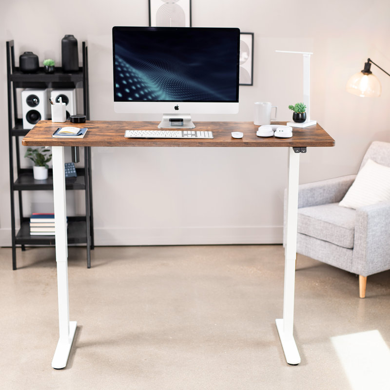 Rustic Vintage Brown & White Electric Adjustable Standing Desk