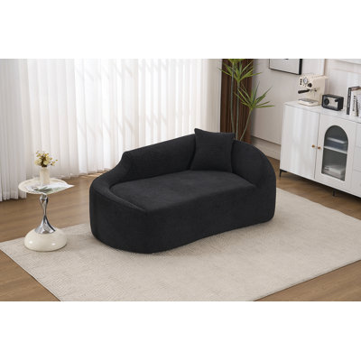 Canapé-lit moderne avec méridienne courbée avec assise profonde et revêtement en chenille pour le salon ou la chambre à coucher