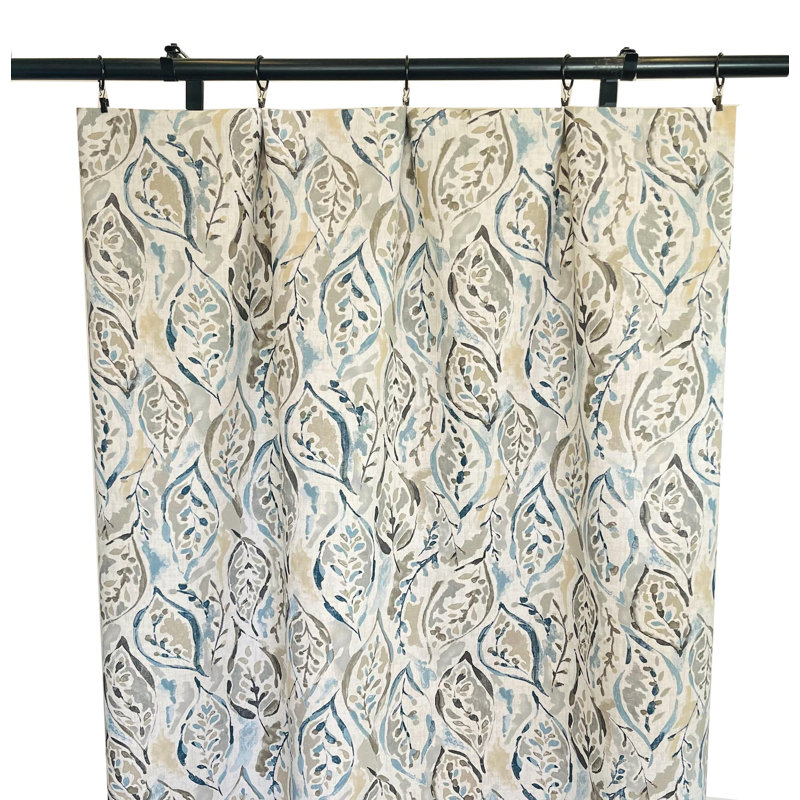 Navy Blue Brown Tan Leaf Print Curtains, 50" W x 90" L
