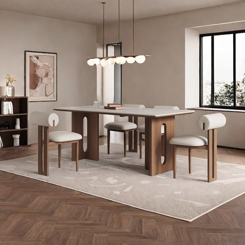 Table de salle à manger rectangulaire moderne avec plateau en dalle de roche, H 29,5 po x L 78,7 po x l 35,4 po