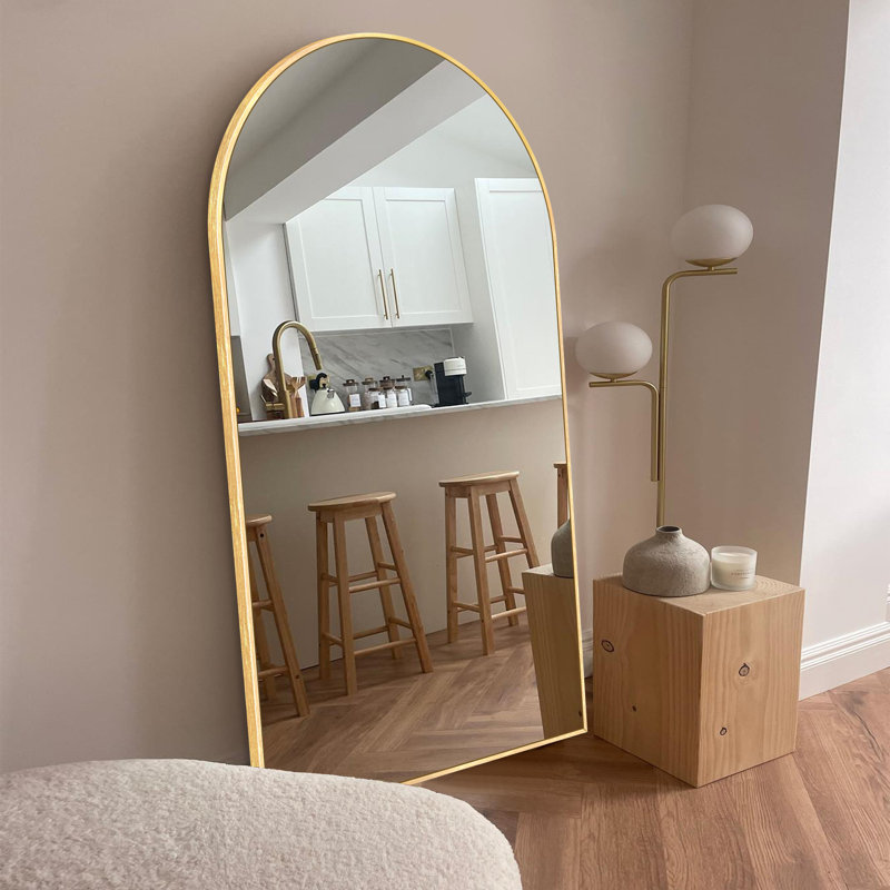 Large Arch Full Length Mirror with 3 Mounting Method, Gold, 71" x 28"
