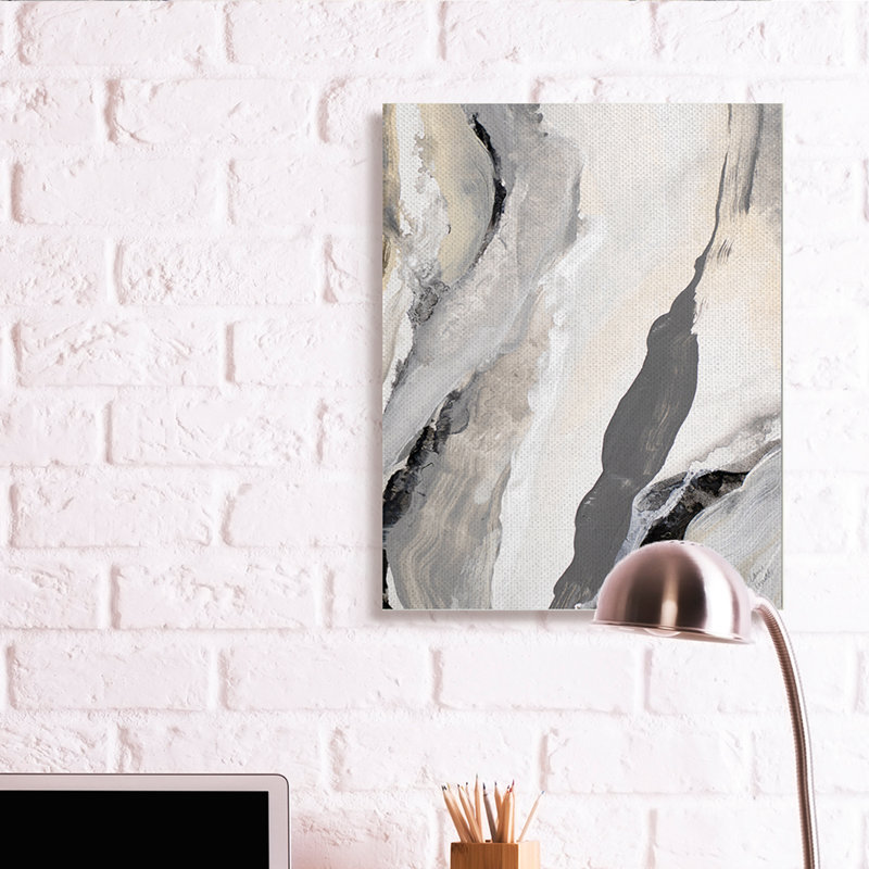 «Paint Stroke Mouvement Abstraction Grey Beige» par Lanie Loreth - Peinture, Toile tendue, H 20 po x l 16 po