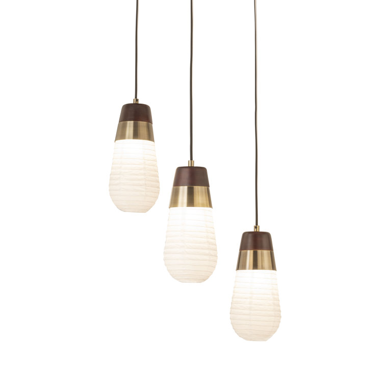 Sunset 27" 3-Light Pendant Hardwired Switch in Weathered Brass and Walnut
