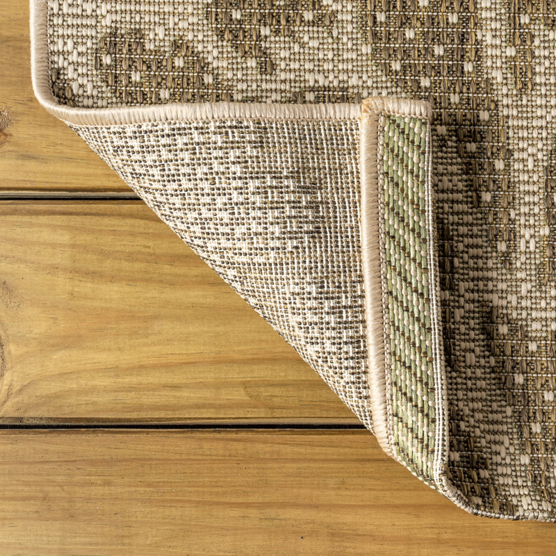 Hagy Modern Floral Textured Weave Sage/Brown Indoor/Outdoor Rug, Octagon 7'9"