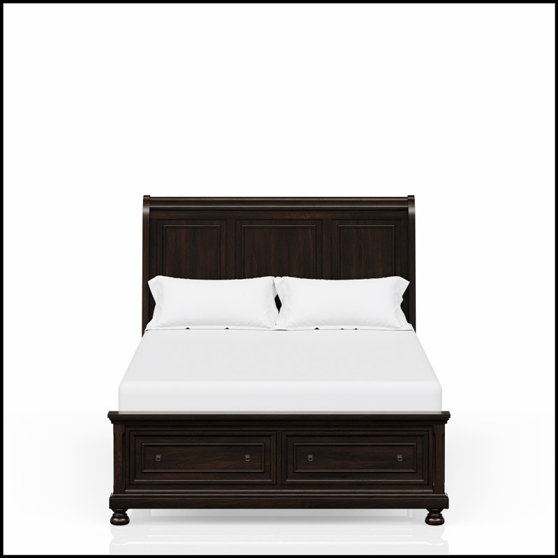 Lit de rangement cerisier foncé avec tiroirs spacieux, alliant élégance et commodité pour une chambre sans encombrement