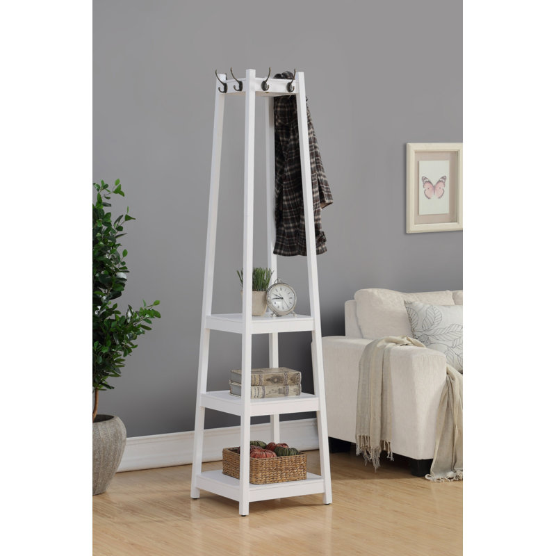 Portemanteau avec 3 tablettes de rangement, Blanc