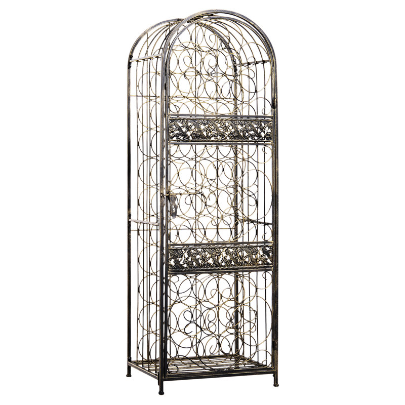 Contenant 45 bouteilles en fer forgé avec serrure, bronze antique, aspect attrayant, l 18,27 po x P 14,3 po, option H 52 po