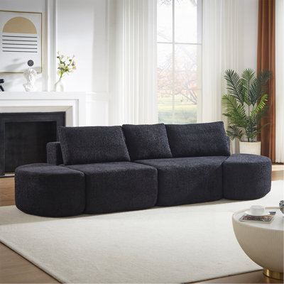 Ensemble de canapé modulaire de 106,3 pouces en forme de V en tissu chenille, avec trois coussins décoratifs et deux repose-pieds courbés, parfait pour les salons, les chambres et les bureaux. Noir