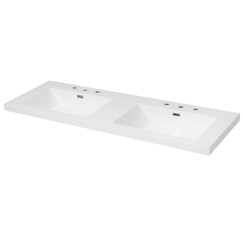 Plateau de meuble-lavabo en résine avec lavabo double encastré rectangulaire 60 po Roomfitter