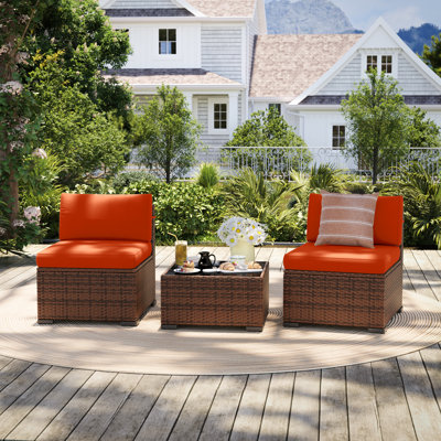 Armless Wicker Outdoor Patio Chair With Cushions Set by Ebern Designs