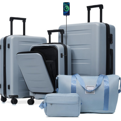 Luggage Sets 5 Piece with Front Opening, Hardside Expandable Carry On Suitcase Set with Double Spinner Wheel, Lightweight Travel Luggage with USB Port,TSA Locks(20"24"28")