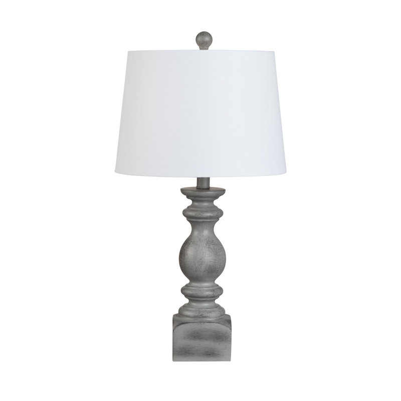 Elegant Grey Resin Table Lamp Set with White Drum Shade