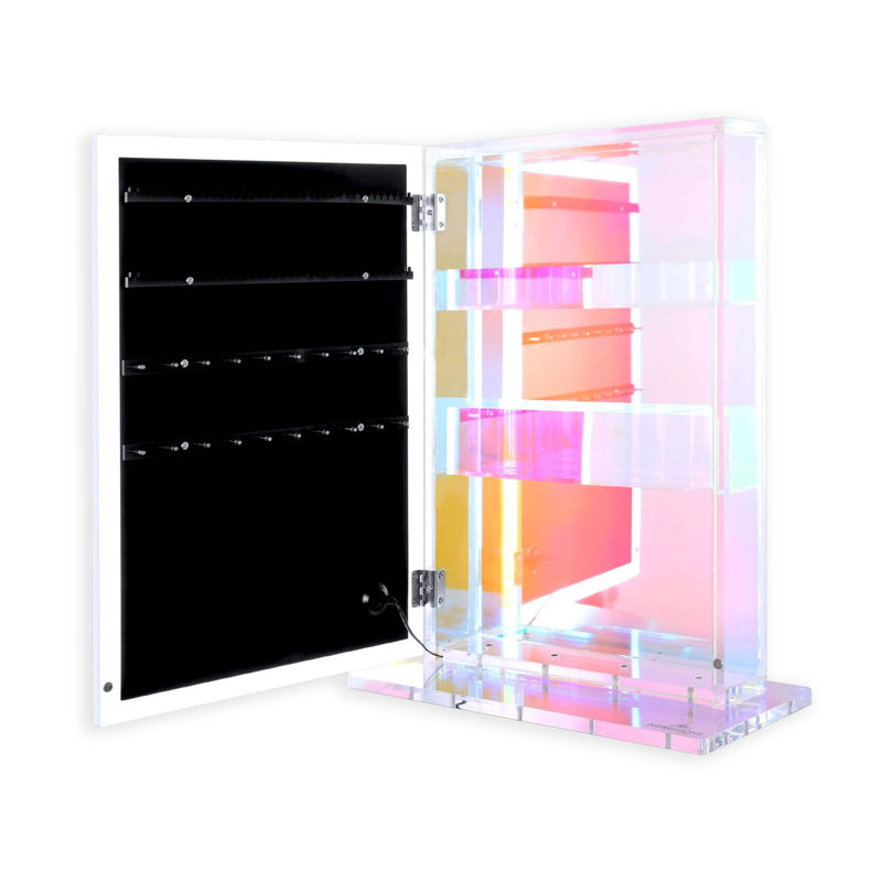 Prisma Cabinet with Tri Tone LED Mirror Door, Jewelry Armoire Cabinet with Makeup Storage Shelve