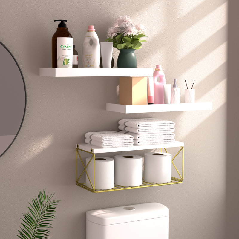 Ensemble de tablettes de rangement murales pour salle de bain, Blanc