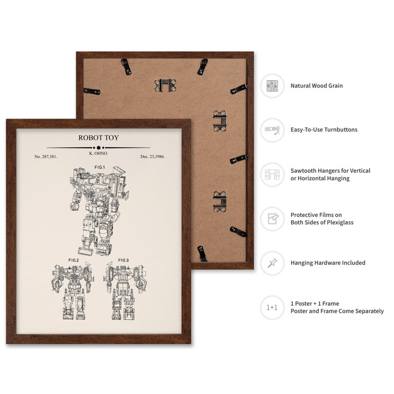Plan du robot Devastator, Poster, 18"H x 24"W, Brown Framed