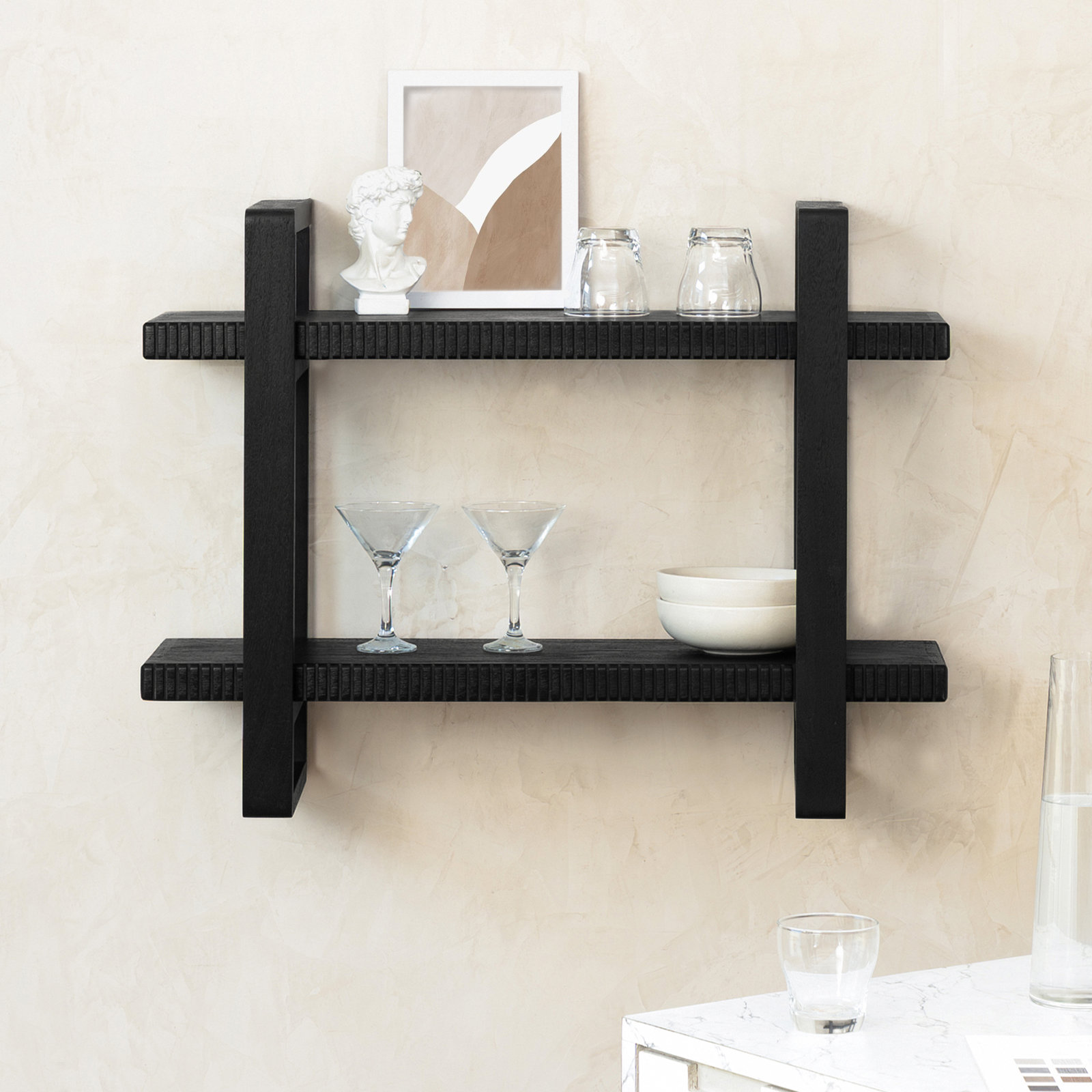 Urbana 32" Solid Wood Tiered Shelf, Black