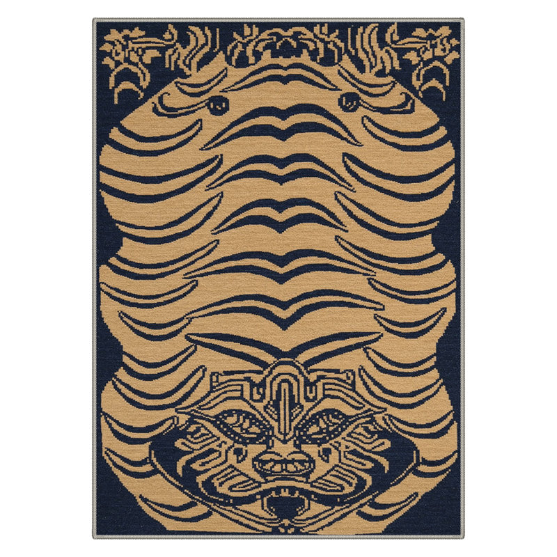Tapis d'intérieur tigré bleu marine lavable à la machine avec envers antidérapant, Rectangle 5 pi x 7 pi