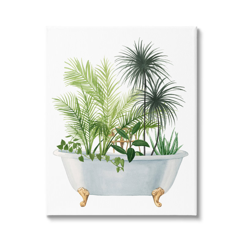 «Mixed Plant Leaves Antique Bathroom Tub Stretched» par Grace Popp, H 40 po x l 30 po x P 1,5 po